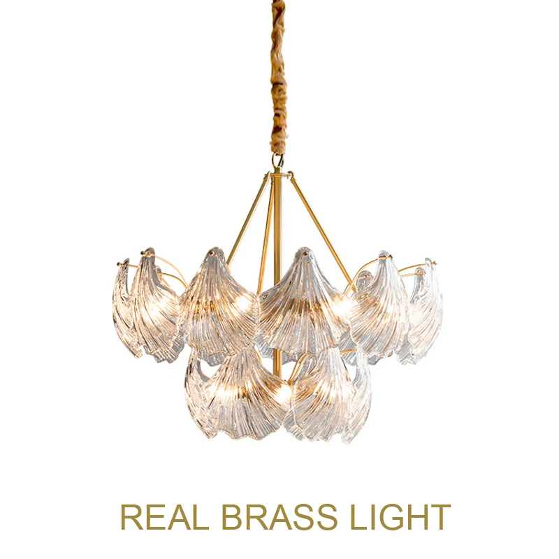 

Glass shell copper chandelier light LED beautiful decorative modern golden brass LED chandelier lamp with big glass cover