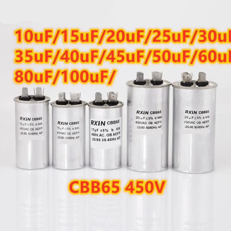 

450V AC Motor Capacitor Air Conditioner Compressor Start Capacitor CBB65 15uF 20uF 25uF 30uF 35uF 40uF 45uF 50uF Air conditionin