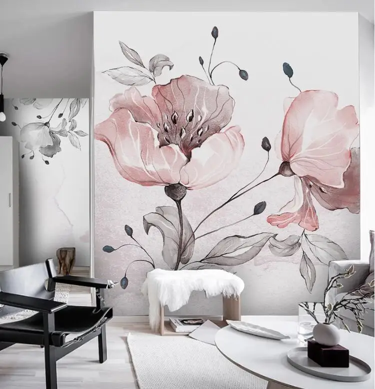 

wellyu Custom wallpaper papel de parede Nordic minimalistic watercolor flowers small fresh bedroom background wal lbehang