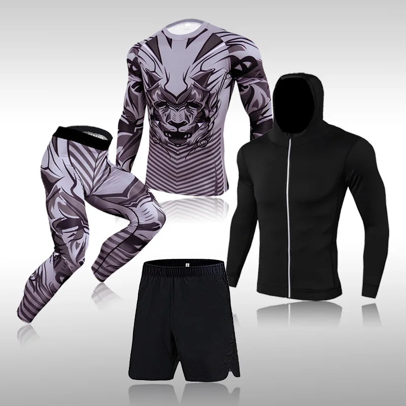 Men\'s Training Sportswear Set Gym Fitness Compression Sport Suit Jogging Tight Sports Wear Clothes