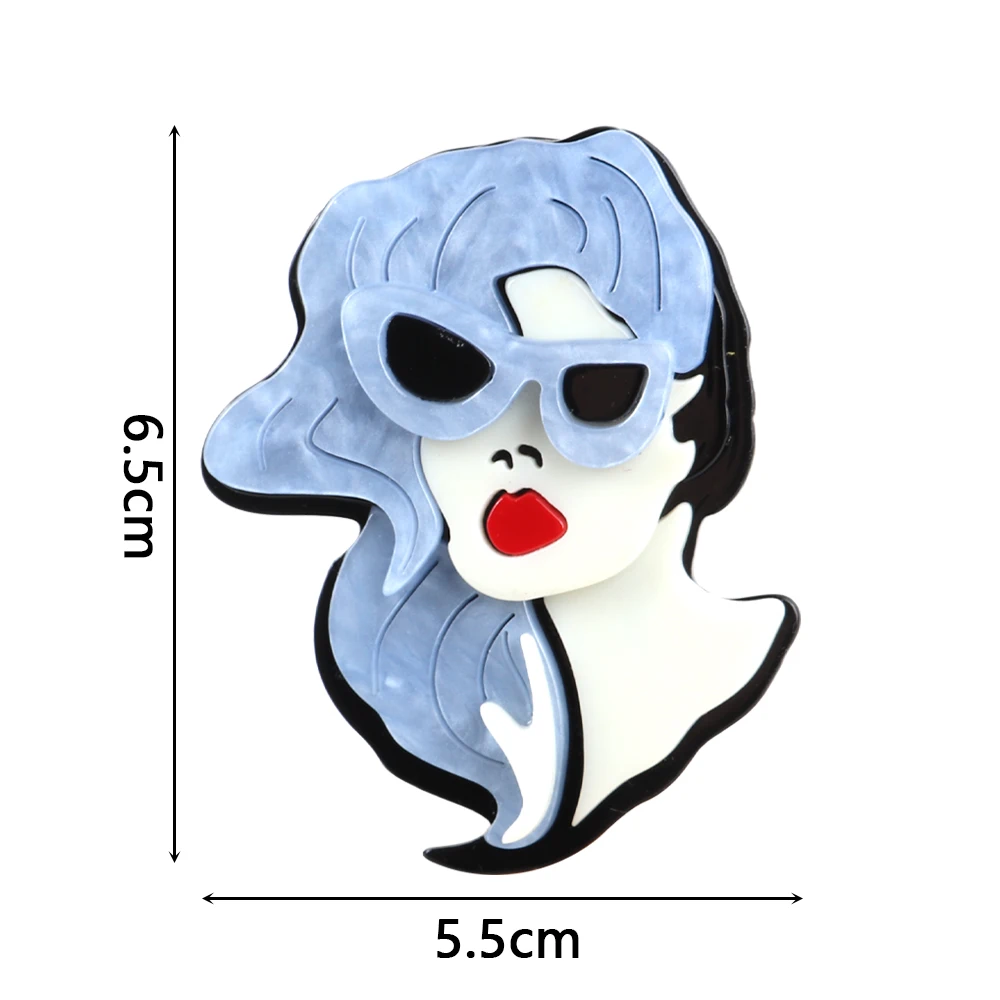 New Punk Cool Gray Curly Hair Lady Acrylic Brooches For Women Girl Cartoon Cute Resin Brooch Badge Pins Lapel Dress Jewelry Gift