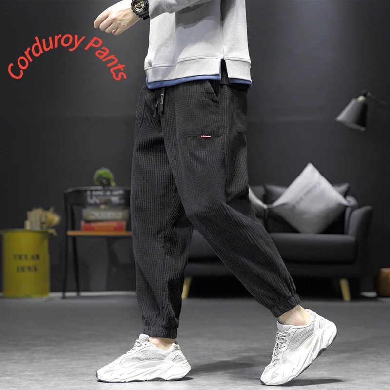 

New Style Male Student Nine-point Pants Harem Pants Corduroy Casual Trousers Size M-5XL