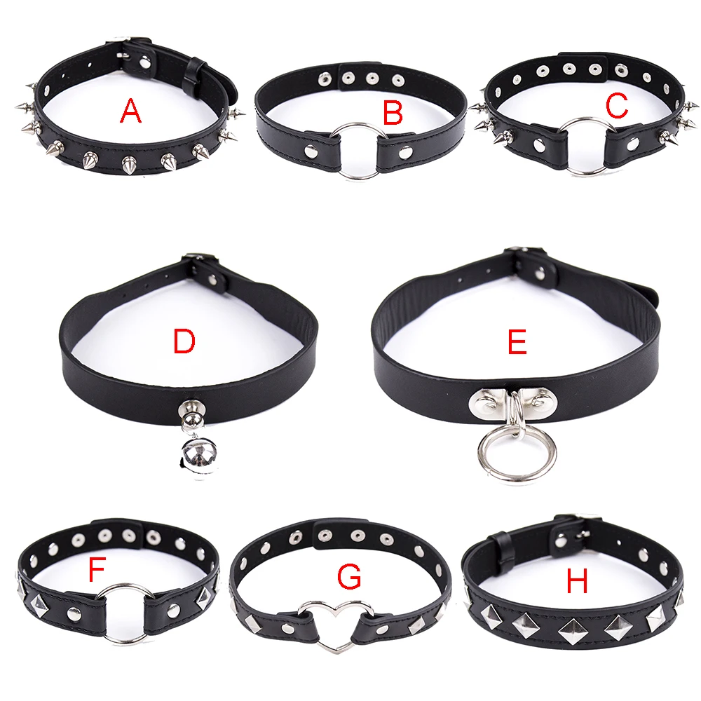 

8 Type Fetish Sexy Slave Bondage Neck Collar PU Leather Punk Rivets Necklace BDSM Bondage Restraints Sex Collar Erotic Accessory