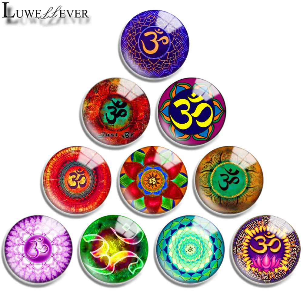 12mm 16mm 20mm 25mm 30mm 40mm 728 Yoga Mix Round Glass Cabochon Jewelry Finding 18mm Snap Button Charm Bracelet