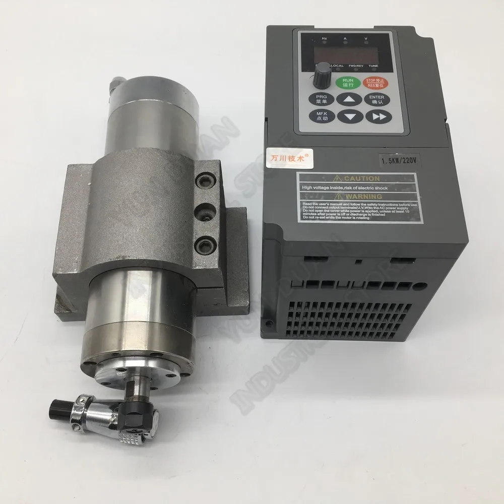 800W 24000RPM 65MM ER11 Water Cooled 4Bearings AC Spindle Motor+ 1.5KW 1PH 220V VFD for CNC Engraving Carving Router Woodworking