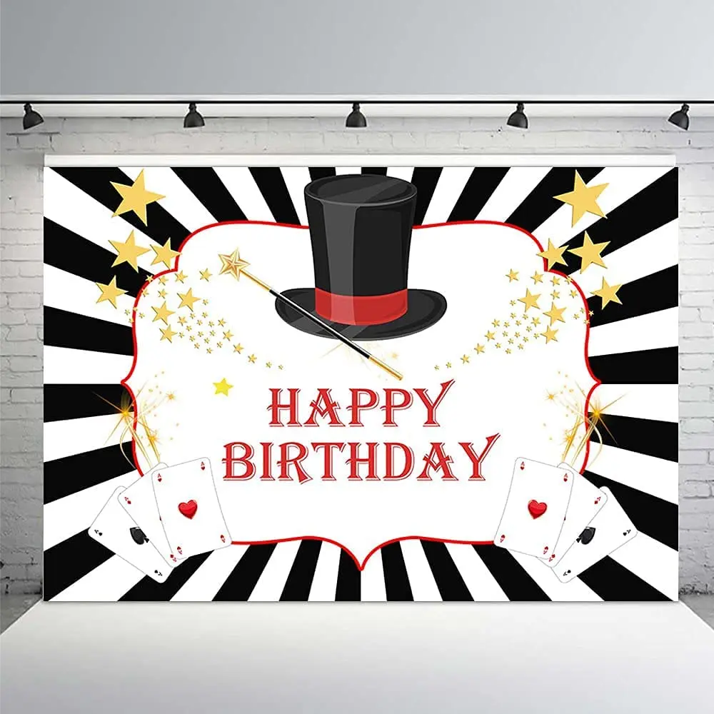 Magic Show Boy Birthday Backdrop Poker Las Vegas Casino Magician Party Supplies Background Banner Gold Stars Magical Decoration