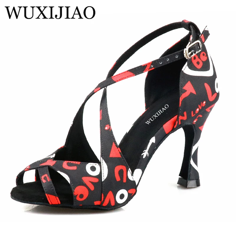 WUXIJIAO hot-selling printing women\'s Latin dance shoes national standard dance shoes party square dance shoes soft sole 9cm