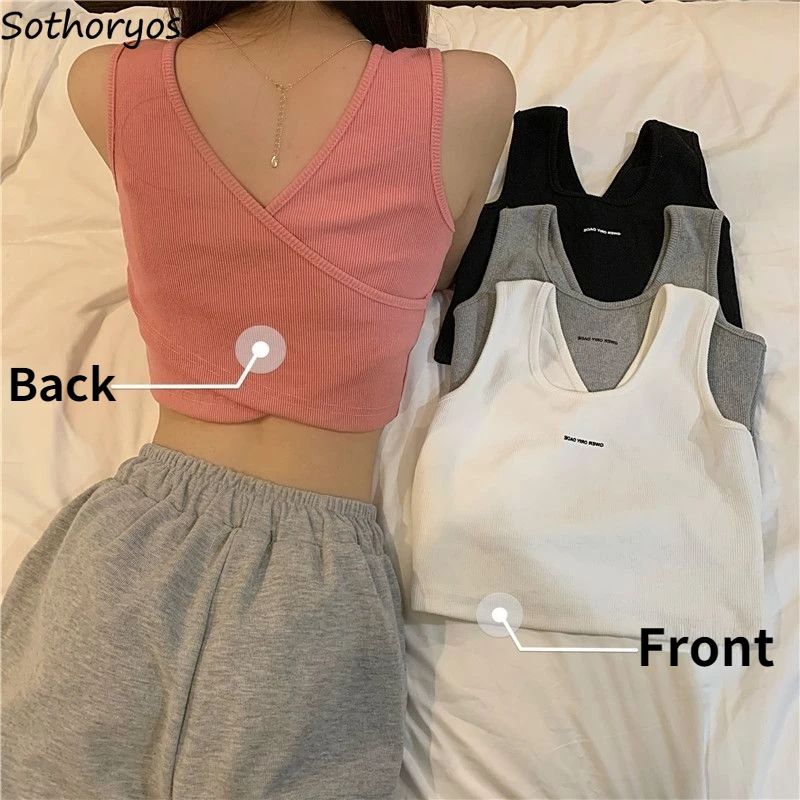 

Camisoles Women Backless Design Letter Underwear Summer Sexy Tank Tops Slim Korean Style Chic Sleeveless Crop Top Mujer Lingerie