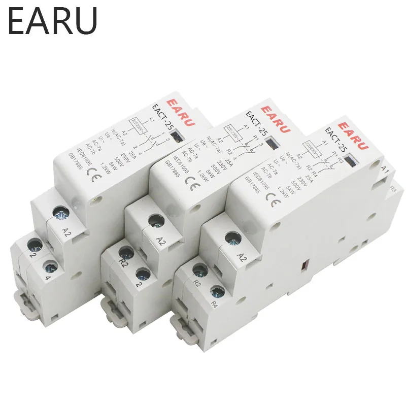 2P 16A 20A 25A  1NO 1NC 2NO 2NC AC 220V 230V 50/60Hz Din Rail Mounted Household Modular AC Contactor for Smart Home House Hotel