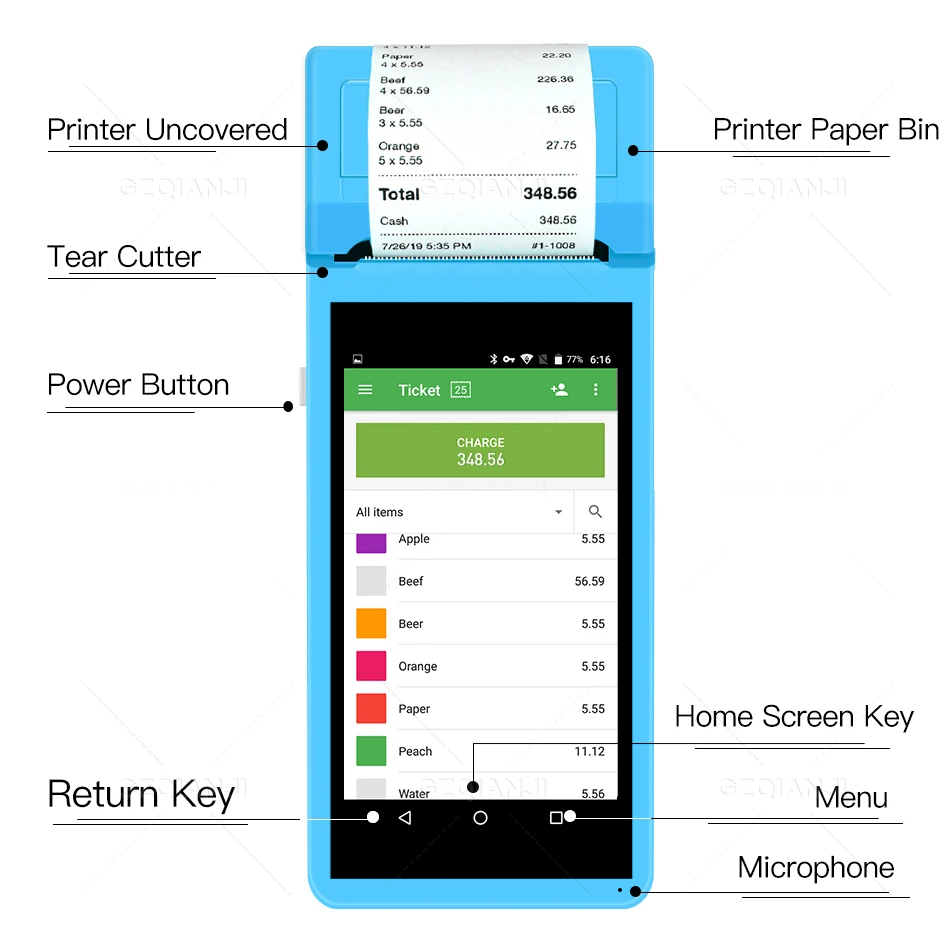 Imagem -04 - Dispositivo Terminal Android Pda Pos com Wi-fi 3g Impressora Térmica Bluetooth Barcode Reader 1d 2d qr Câmera Barcode Reader App Loyverse Pos 58 Milímetros