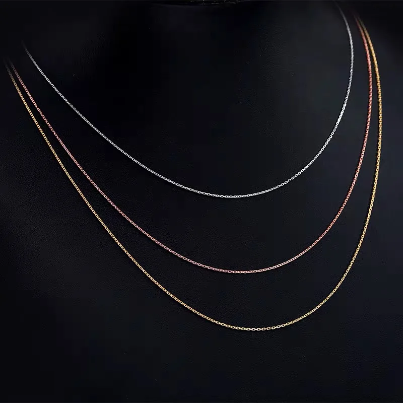 MIQIAO 925 Sterling Silver Thin O Chain Long 40 45 50 55 60 CM Wide 0.9 1.1 1.2 MM Rose Gold Platinum Color Necklace Accessories