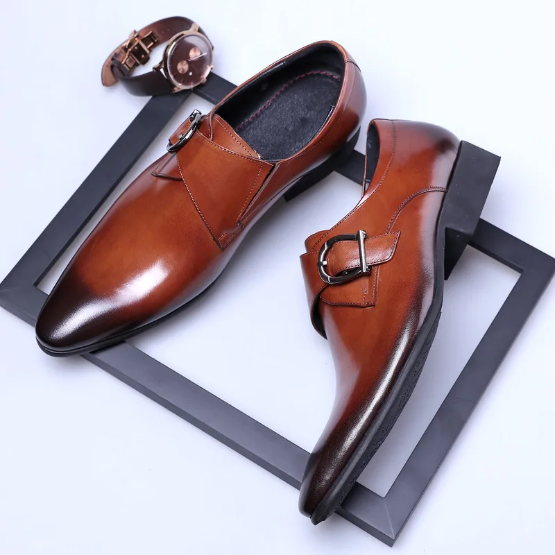 Men British PU Leather Business Shoes Pointed Toe Fashion Shoes For Men Gold Hasp Casual Shoes Plus Size 2020