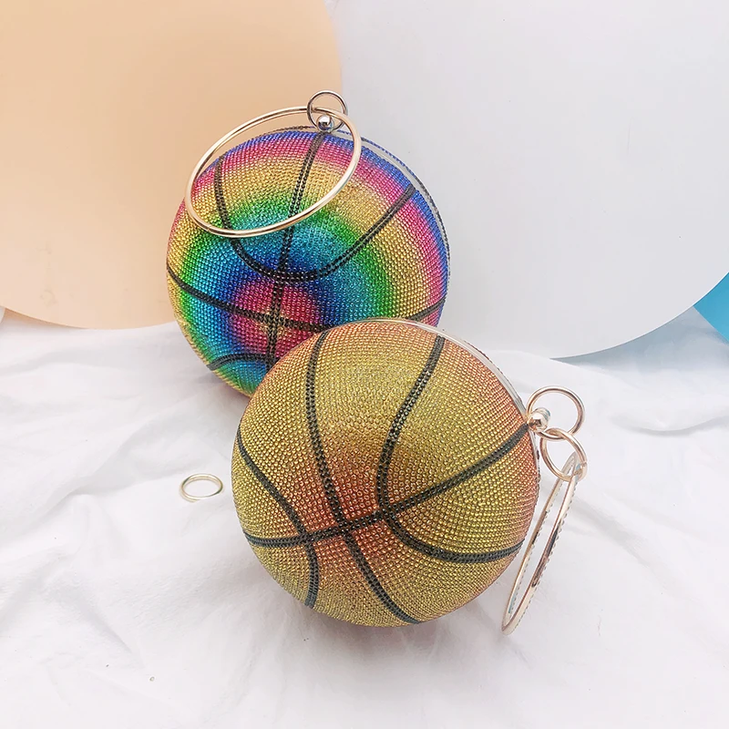 

Basketball Round Ball Gold Clutch Purses For Women Evening Rhinestone Handbags Ladies Party Dinner Bag