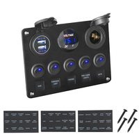 Car Marine Boat LED Rocker Switch Panel Waterproof Digital Voltmeter Dual USB Port 12V Outlet Combination