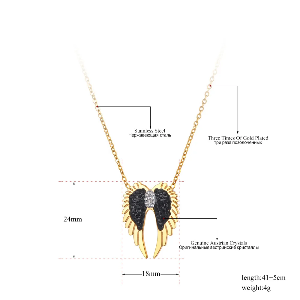 Lokaer Titanium Stainless Steel Double Wings Charm Necklace Fashion Bohemia CZ Crystal Earrings Jewelry Sets For Women SE136