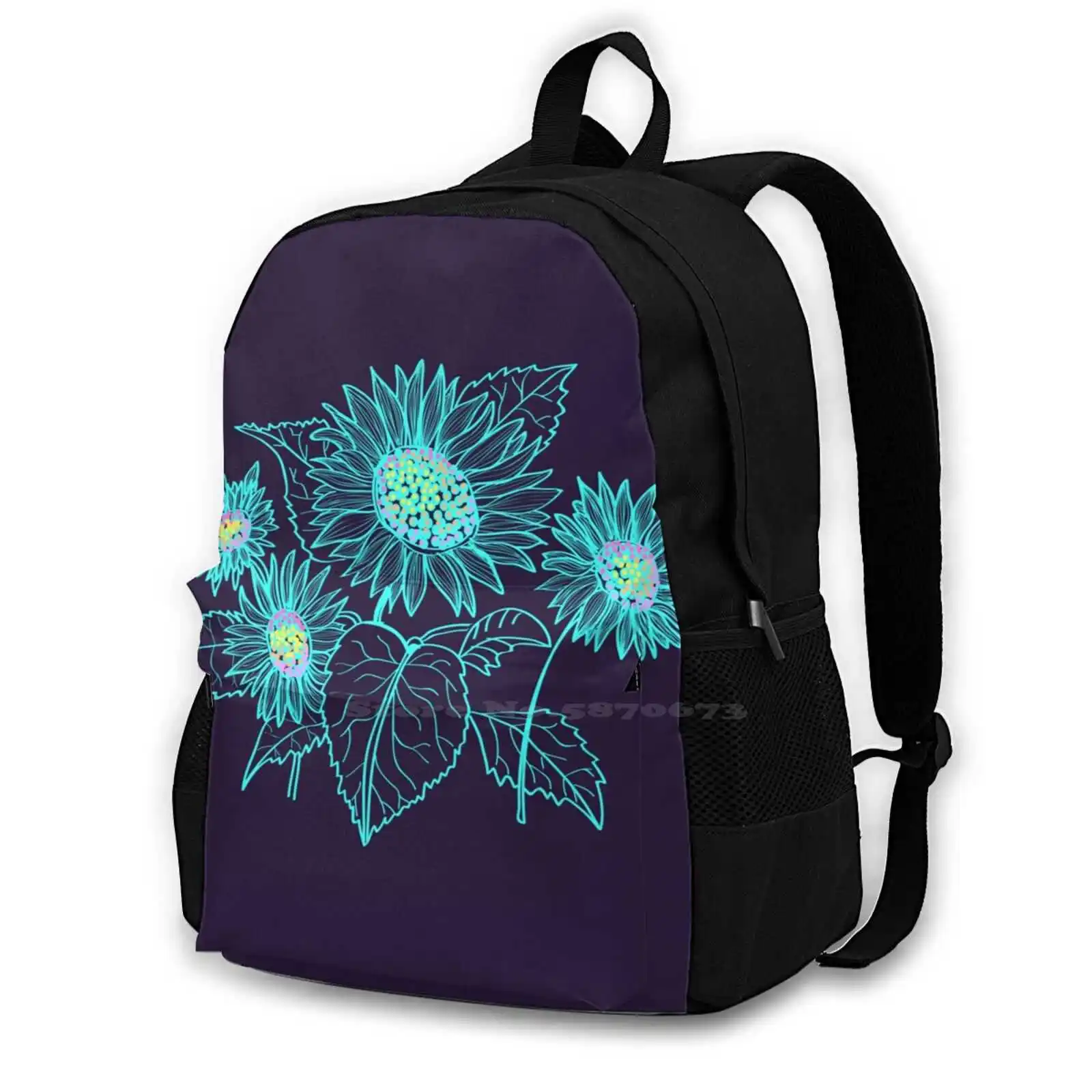 Teal Sunflowers Bag Backpack For Men Women Girls Teenage Abstract Bold Bohemian Bright Beautiful Colorful Delicate Dainty