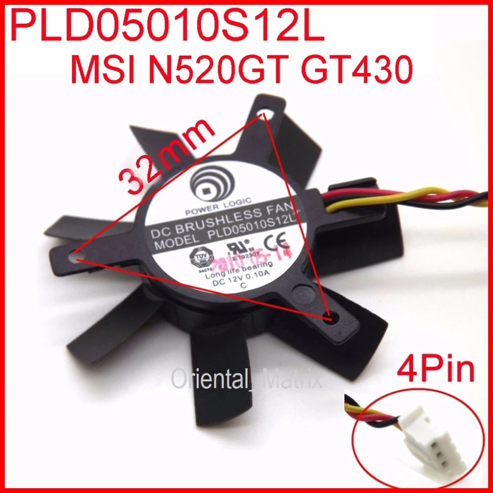 

PLD05010S12L 12V 0.10A 45mm For MSI N440GT GT440 Graphics Card Cooling Fan 32mm x 32mm x 32mm 3Wire 4Pin