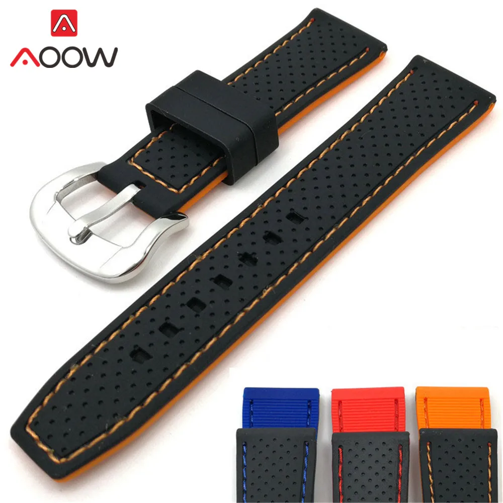 20mm 22mm 24mm Red Orange Blue Universal Soft Silicone Watchband Rubber Waterproof Sport Blet Bracelet Band Strap Accessories