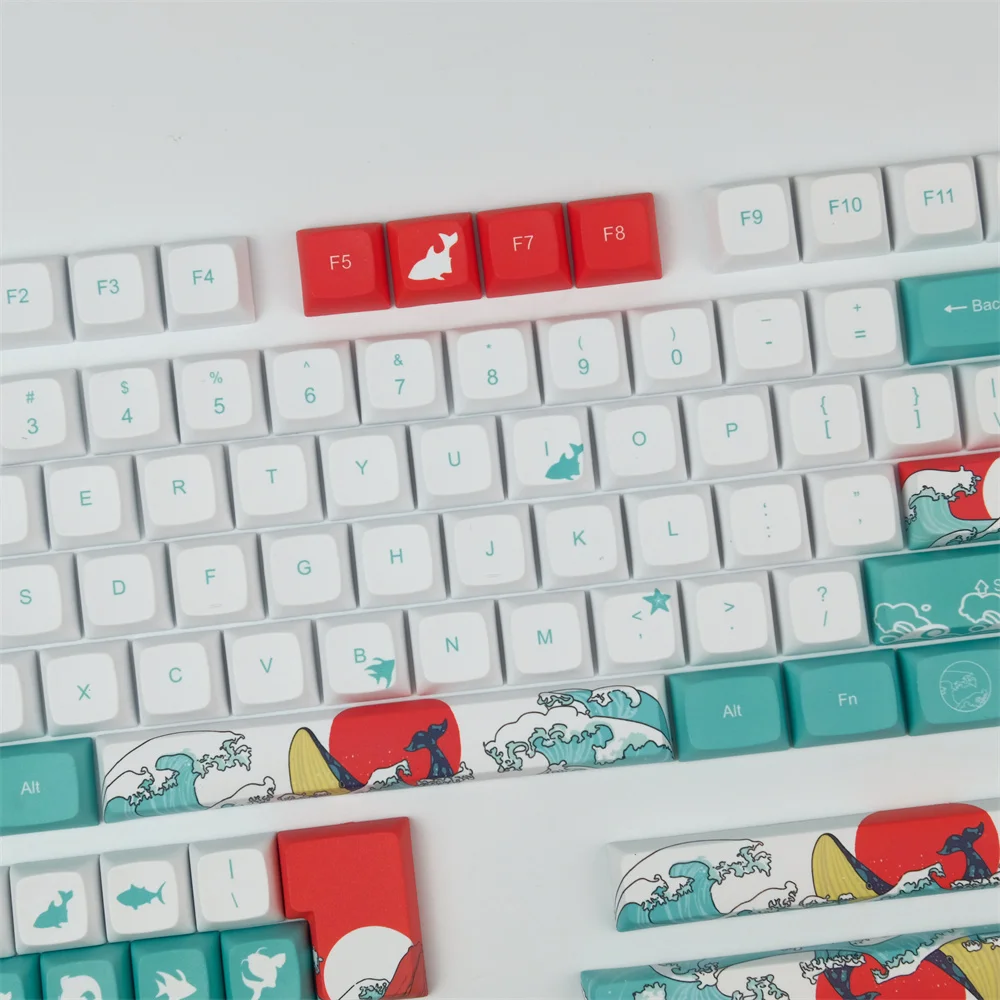 Full Coral Sea Keycap XDA Profile 5-Faced Dye-subbed ANSI Layouts 128 Keys For GH60 GK61 GK64 84 87 96 104 108 980