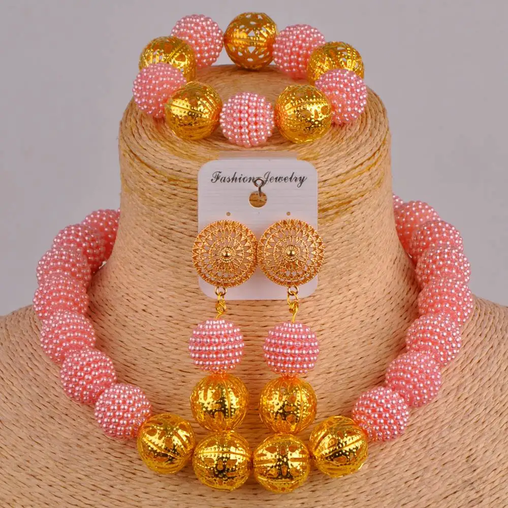 costume necklace yellow jewelry set simulated pearl nigerian wedding african beads jewelry sets FZZ88