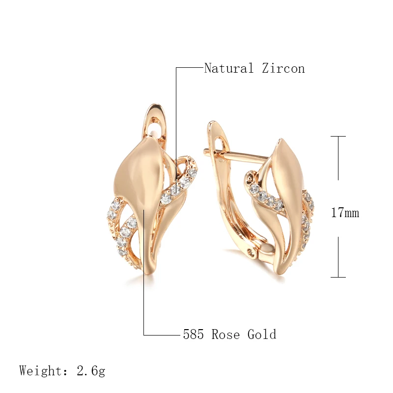 New Vintage Curve Zircon Earrings 585 Rose Gold for Women Elegant Geometric Wedding Earrings Fashion golden Jewelry Earrings