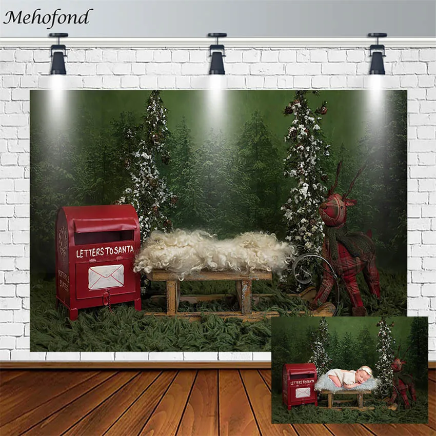Christmas Backdrops For Photography Winter Tree Baby Shower Newborn Red Mailbox Photo Backgrounds Studio Photophone Decor Props
