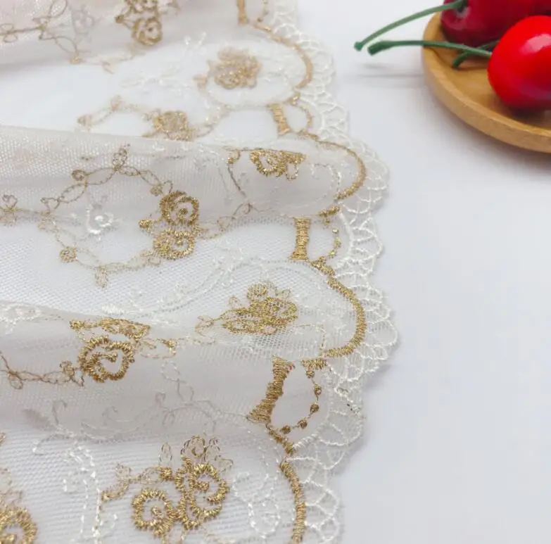 2 Meters 16CM Width Gold White Embroidery Lace Trim Pretty Lace Ribbon Fabric for DIY Sewing Craft 2020 New