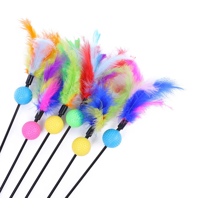 5 stücke Lustige Kätzchen Katze Teaser Interaktive Spielzeug Stange mit Glocke und Feder Spielzeug Für Haustier Katzen Stick Draht Chaser Zauberstab spielzeug Zufällige Farbe – Detail 13