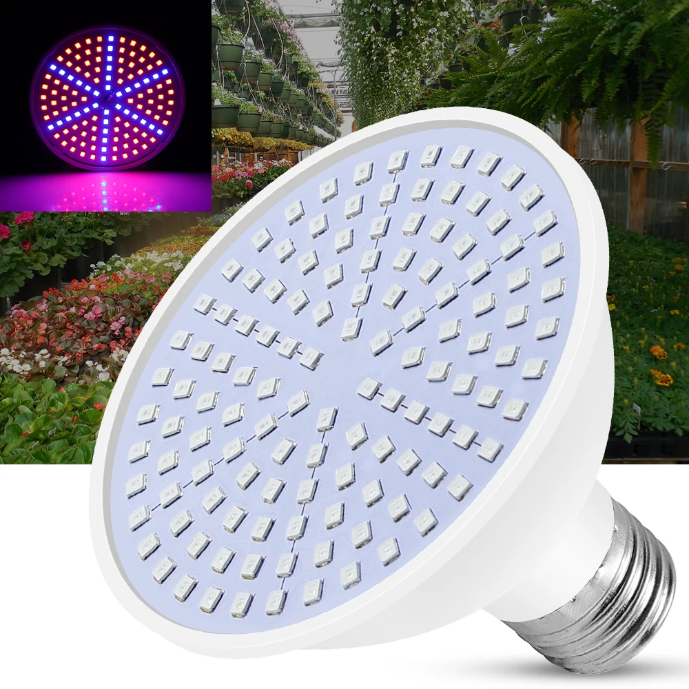 Luz Led de cultivo para invernadero, lámpara Phyto de espectro completo, luz hidropónica para crecimiento de plantas, 126, 200, 300Led, 85-265V, E27