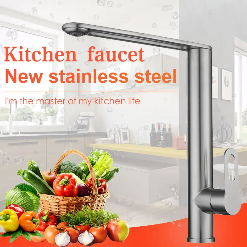 304 Stainless Steel New And Cold Water Kitchen Faucet Rotating Mixer Sink Tap Home Improvement Home Kitchen Bathroom Supplies