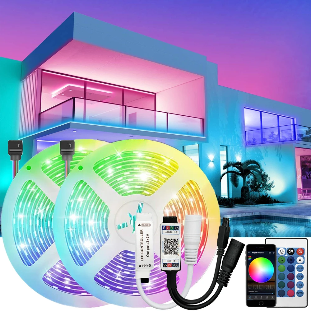 Bluetooth LED Strip Light Kit 12V 220V 5050 RGB Neon taśma Remote Control Luminous Ribbon Band Decoration for Kitchen Waterproof