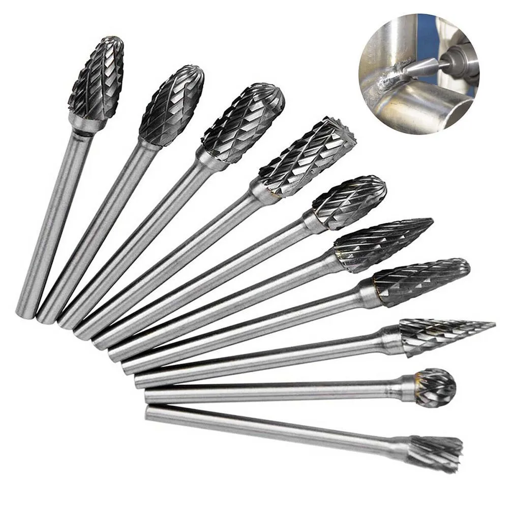 10 Types Tungsten Carbide Head Rotary File Tool Point Burr Grinder Abrasive Tools Drill Die Milling Carving Bit Double Cut Tools