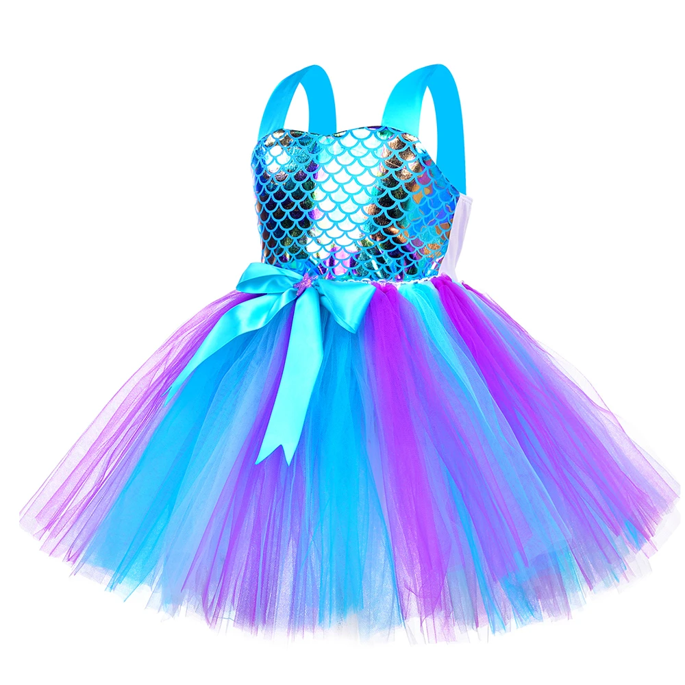 Vestidos de princesa de La Sirenita para niñas, vestido tutú para fiesta de cumpleaños de sirena, Disfraces de Halloween, conjunto de ropa para niños