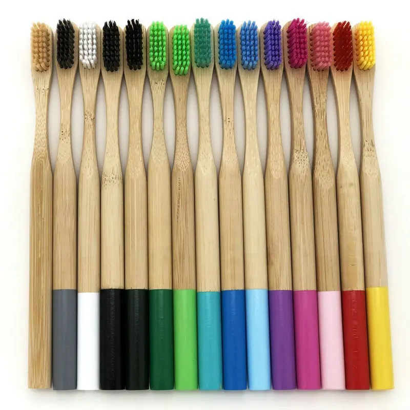 

50Pcs/Set Custom Logo Free Round Handle Colorful Painting Travel Environmentally Eco Friendly Adult Men Women Bamboo Toothbrush