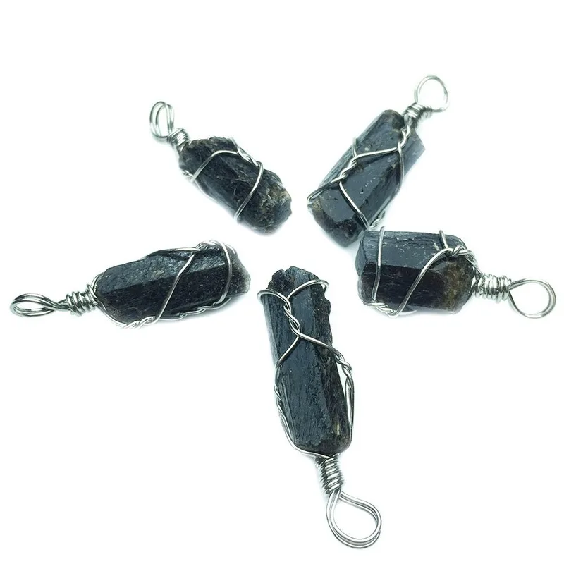 1PC Natural DIY Stones Dipped Black Tourmaline Pendants Raw Stone Irregular Chakra Healing Crystal Point Energy Pendant Pendulum