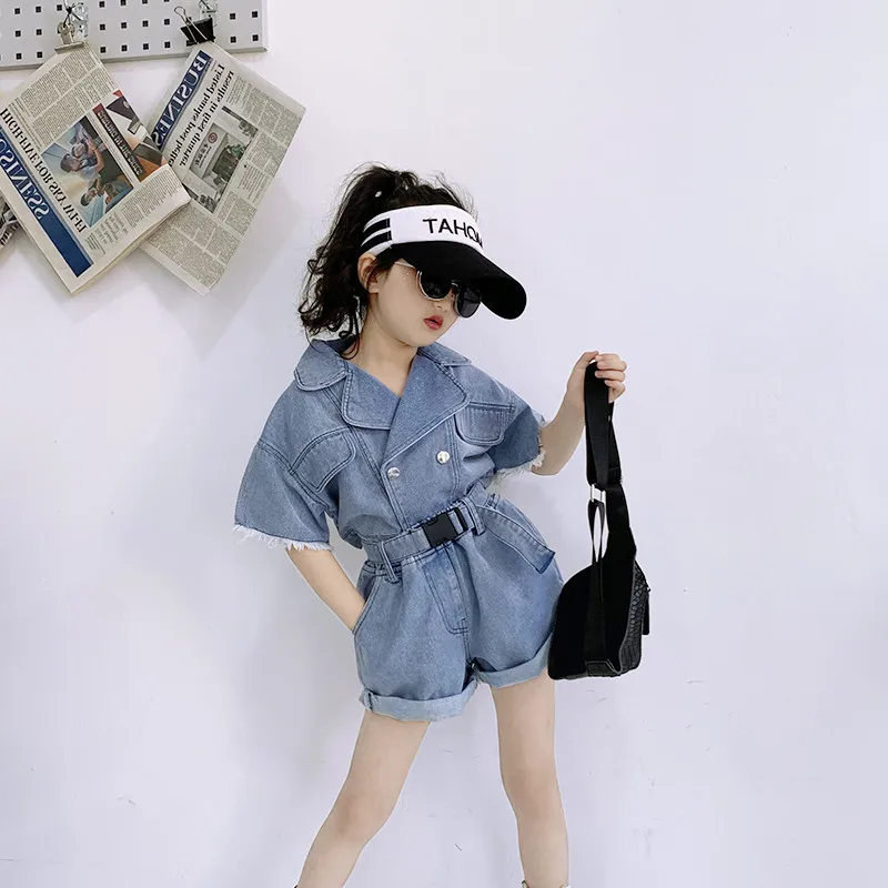 Girls Suits Short Denim Jacket +Short Pant New Children Summer 2021 Toddler Girl Clothes Kids Fashion