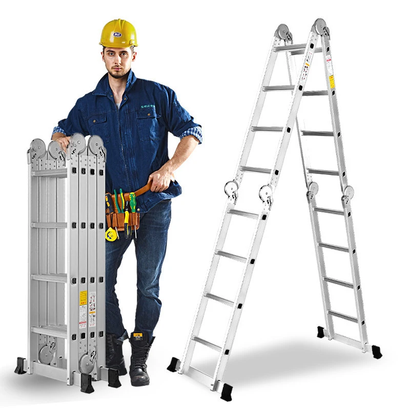 Multifunctional Folding Ladder 4*4 Thick Aluminum Household Ladder Joint Telescopic Ladder Telescopic Herringbone LK