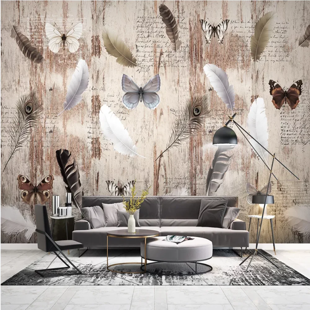 

Milofi Manufacturers custom Nordic feathers butterfly wood grain background wallpaper mural