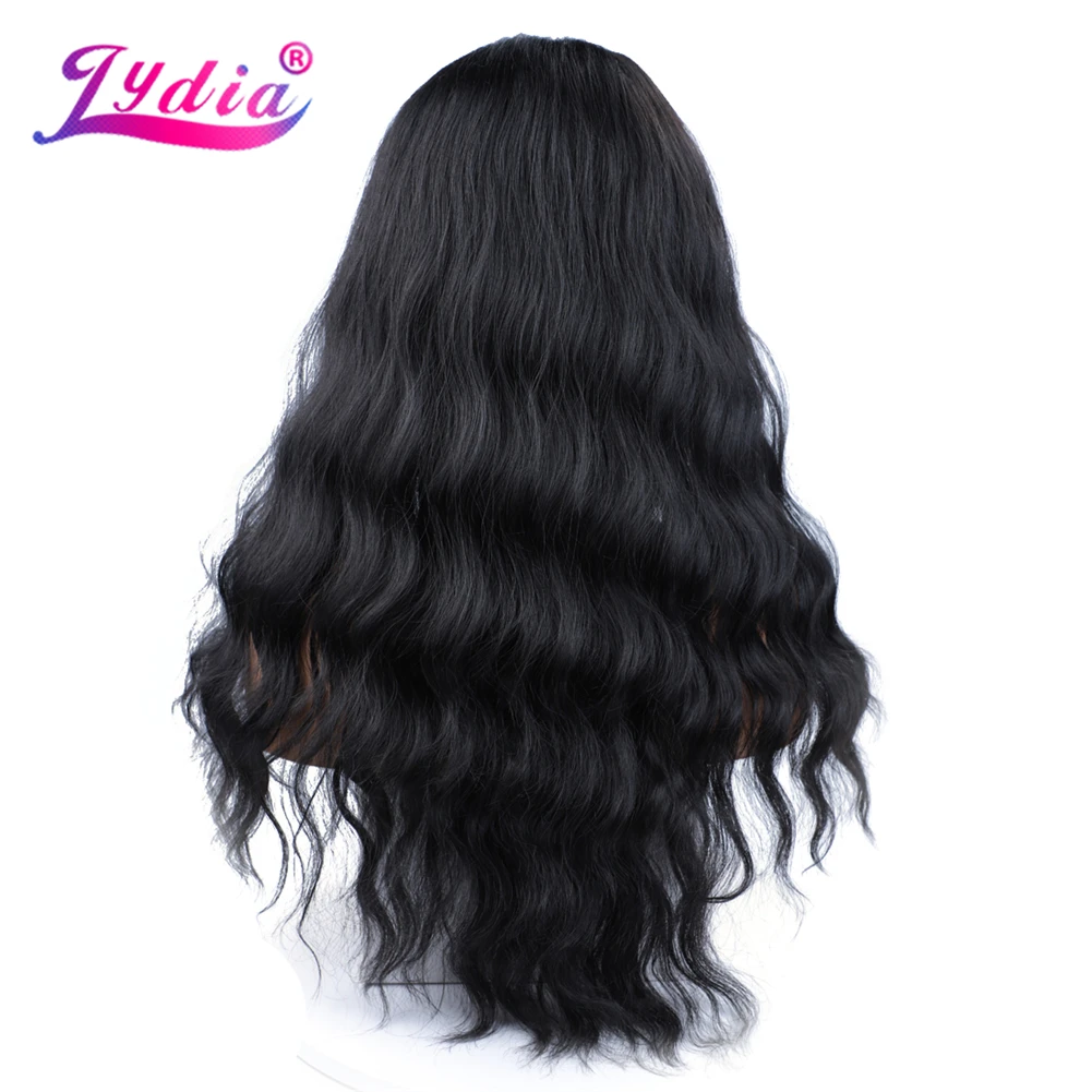 Lydia Long Wave U Teil schwarze Farbe Haar Perücke hitze beständige synthetische 22 Zoll für Frauen Damen lockige 60cm tägliche Perücken – Detail 5