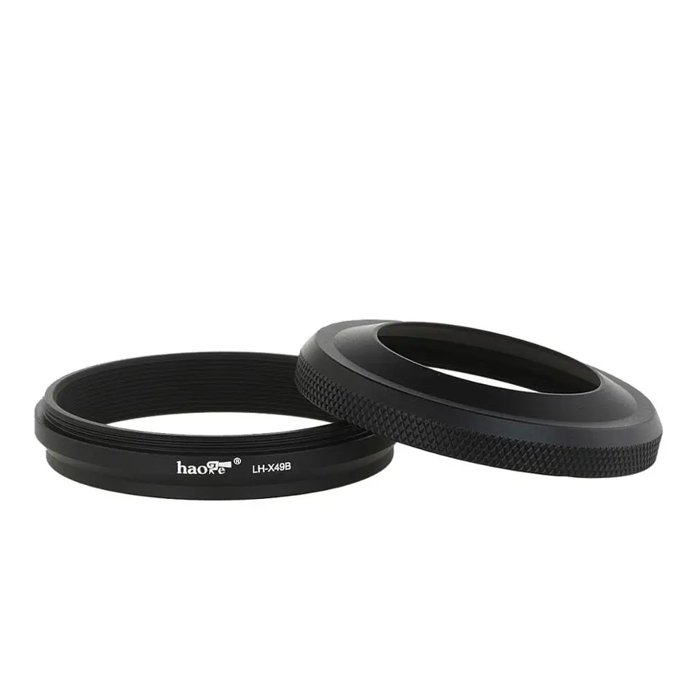 Haoge LH-X49B 2in1 All Metal Lens Hood with Adapter Ring Set for Fuji Fujifilm FinePix X70 X100 X100S X100T X100F Black