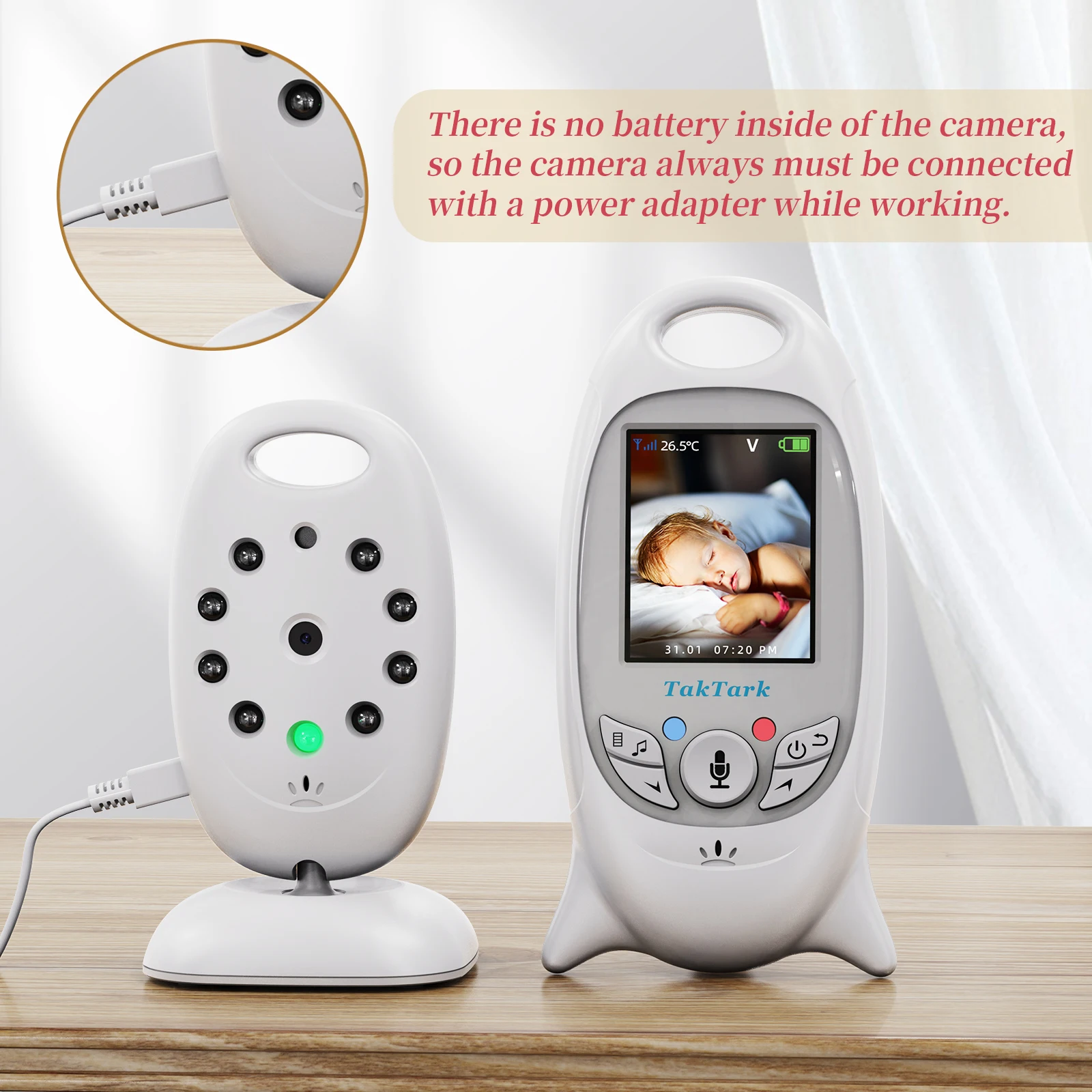 Top Wireless Video Baby phone 2,0 Zoll Farb überwachungs kamera 2-Wege-Talk Night vision ir LED-Temperatur überwachung mit 8