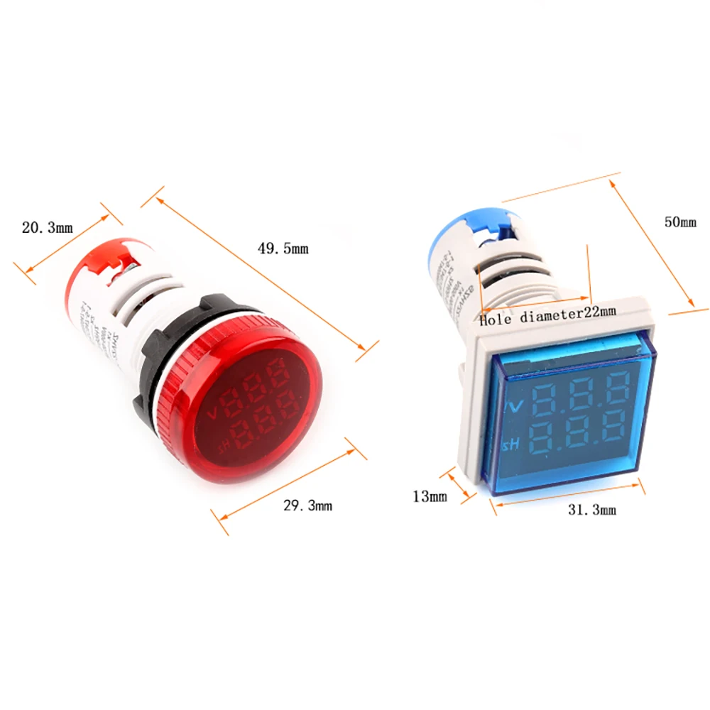 Voltímetro Digital cuadrado redondo de 22mm CA 20-500V, probador de voltaje, Monitor, indicador LED de potencia, lámpara piloto, equipo de luz