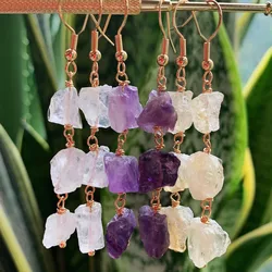 Natural Crystal Drop Earrings Small Irregular Stone Raw Mineral Tassel Amethysts Citrines Clear Quartz Dangle Earrings Female