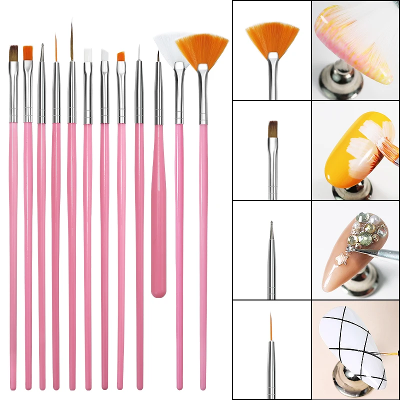 3/5/7/8/15pcs Nail Art Painting Brush Flower Pen Tips Acrylic UV Gel Brush Drawing Kit DIY Double Line Pen Design Manicure Tool