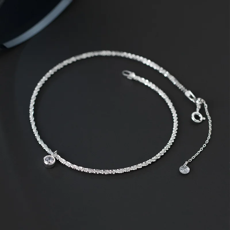 Silver 925 Real Popcorn Chain Anklet For Women Jewelry Bracelets On Leg Socks Female Barefoot Single Diamond Zircon