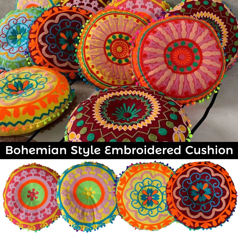 

Bohemian Moroccan Cushion Ethnic Embroidery Futon Meditation Cushion Ottoman Bay Window Mat With Core Home Decor Floor Seat Pouf