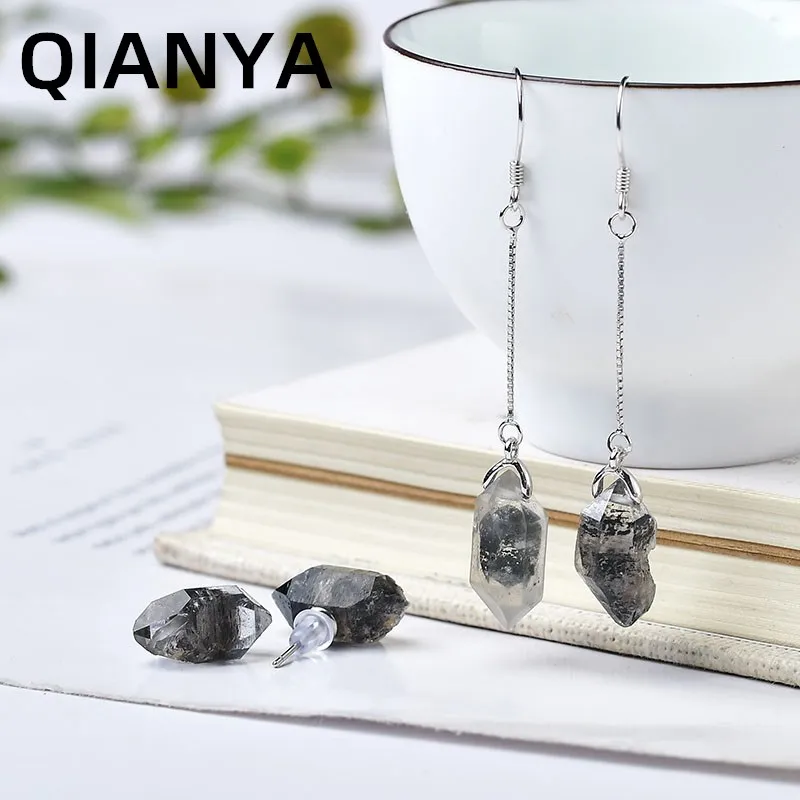 925 Sterling Silver Natural Crystal Gem Herkimer Diamond Glitter Diamond Crystal Ear Studs Earrings Fashion Healing Aura Gift