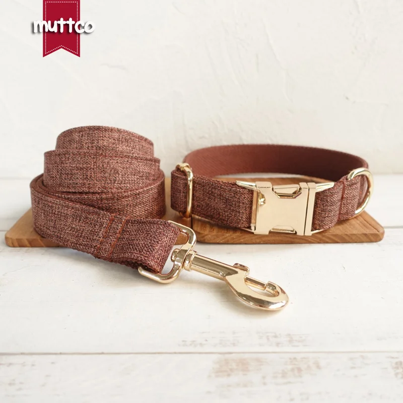 MUTTCO retailing self-designed fashion high quality dog collar like gentleman THE BROWN SUIT dog leash 5 sizes UDC039J