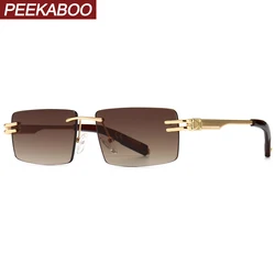 Peekaboo Retro Rectangular Sunglasses Rimless Male Gold Metal Female Square Sun Glasses Men No Frame 2021 UV400 Hot-Selling
