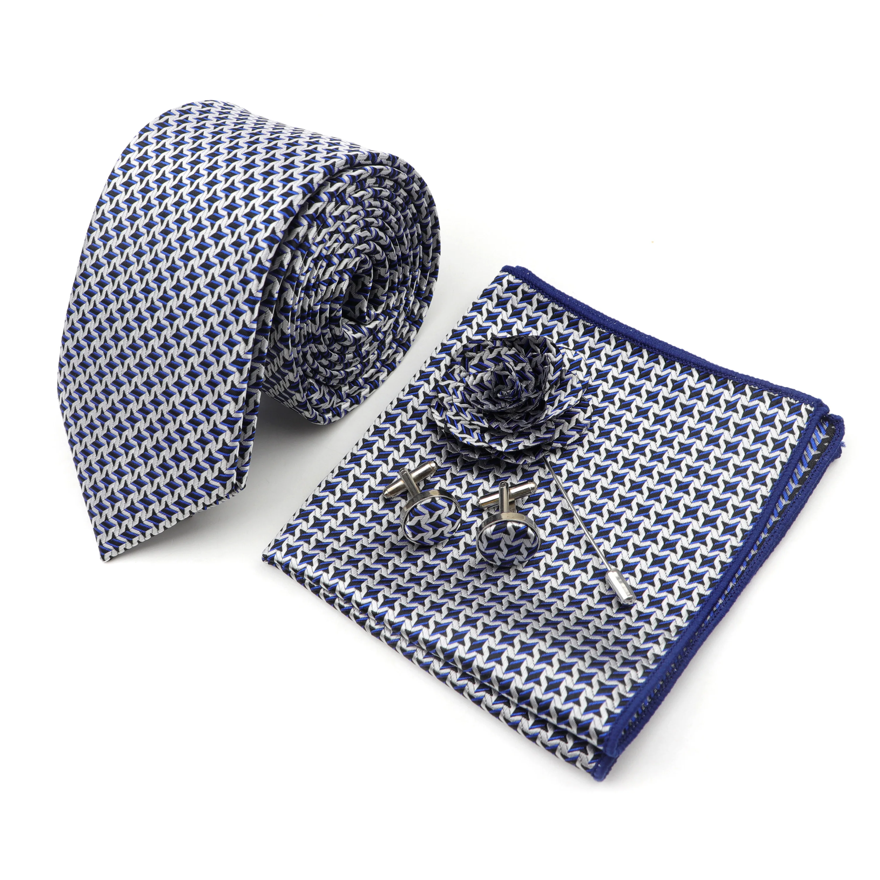 Corbatas de diseñador de poliéster para hombres, conjuntos de broches de gemelos de pañuelo Delgado informal, corbata Formal para boda, fiesta de negocios, traje de corbata